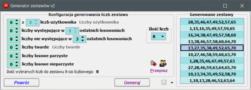 Generator zestawów v2