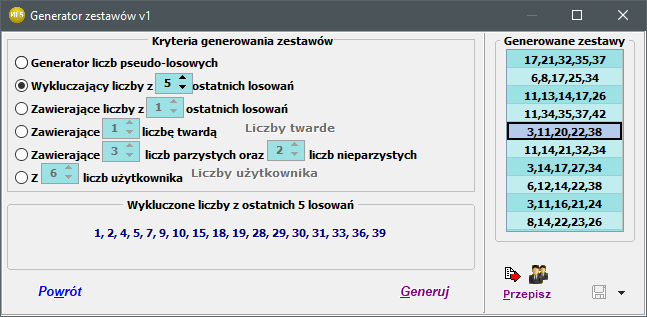 Generator zestawów v1