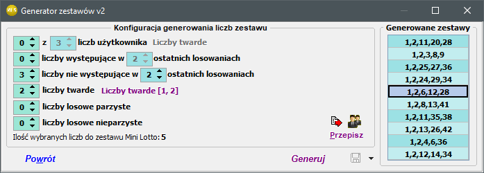 Generator zestawów v2