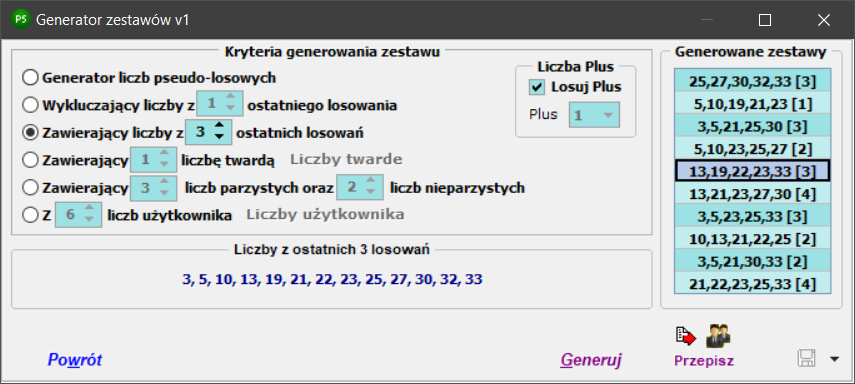 Generator zestawów v1