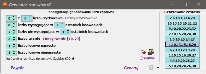 Generator zestawów v2